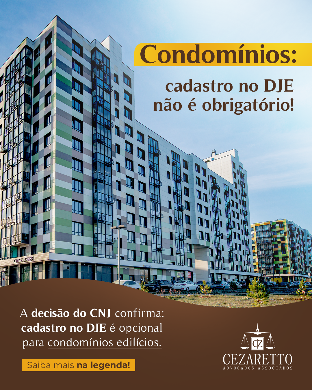 Condomínios: cadastro no DJE não é obrigatório! A decisão do CNJ confirma: cadastro no DJE é opcional para condomínios edilícios.
